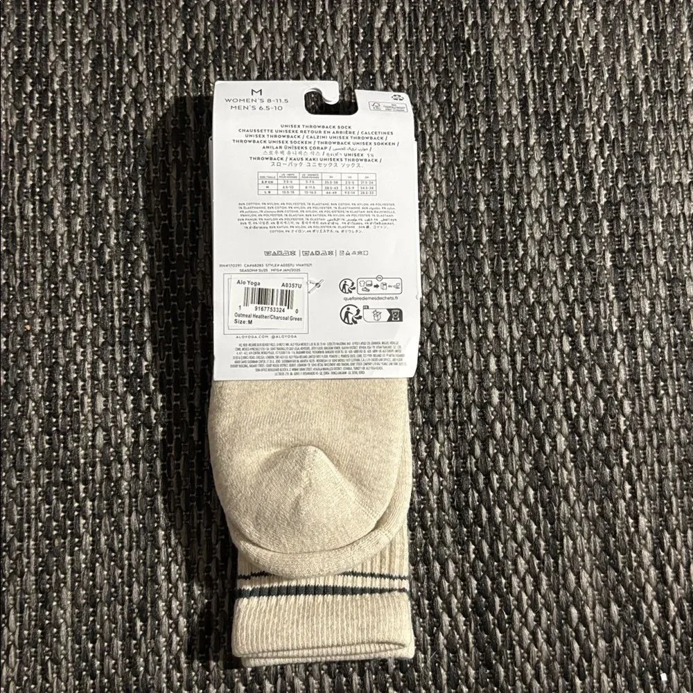 Alo Yoga Unisex Throwback Sock Oatmeal Heather Charcoal Green Size Medium